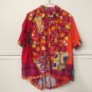 Mona Art to Wear Handpainted Red Button Up Top